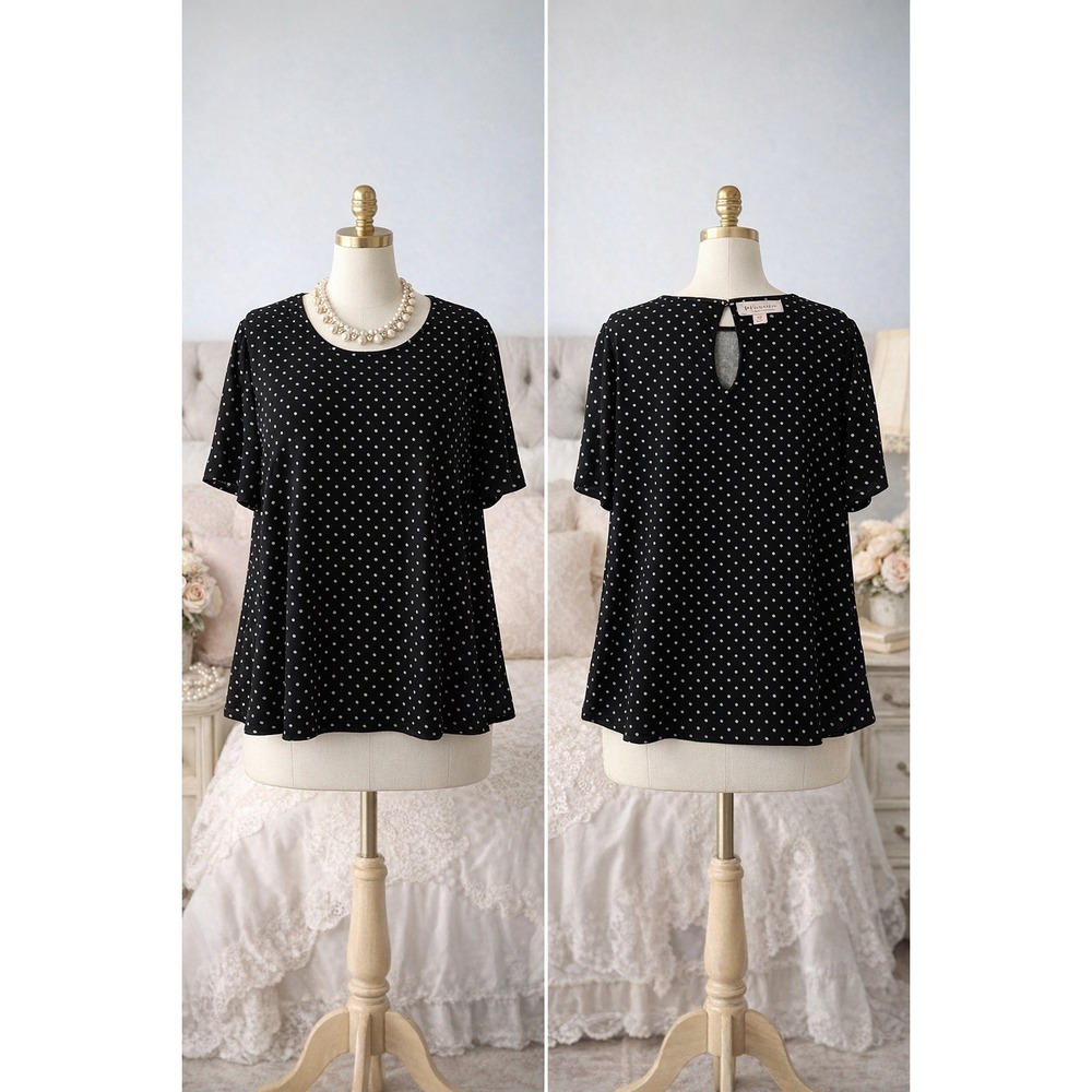 Philosophy Polka Dot Blouse Womens 3X Black White Classic Office Wear Top 3X